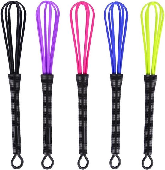 Ksiuw Mini-garde van kunststof, kapsel, zweep, kunststof, whisk, kapsalon, kapsel, haarkleur, crème, garde, keuken, ballon, mixer, roerder, gereedschap, 5 stuks