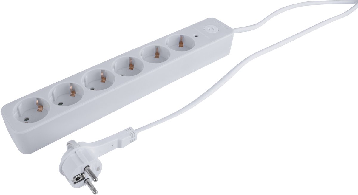 Q-Link stekkerdoos - 6-voudig - randaarde - met overspanningsbeveiliging - plat - met schakelaar - 3 x 1.5 mmÂ² - 1.5 m - wit