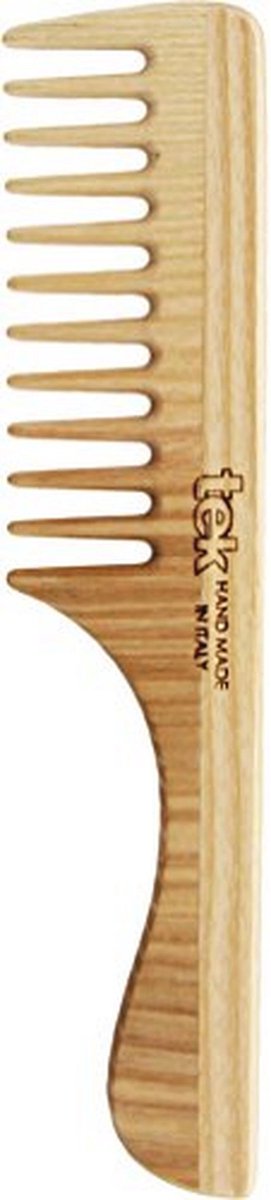 Dunne tandenkam met ashouten handvat voor normaal, krullend of golvend haar - Handgemaakt in Italië 20x4,5 cm