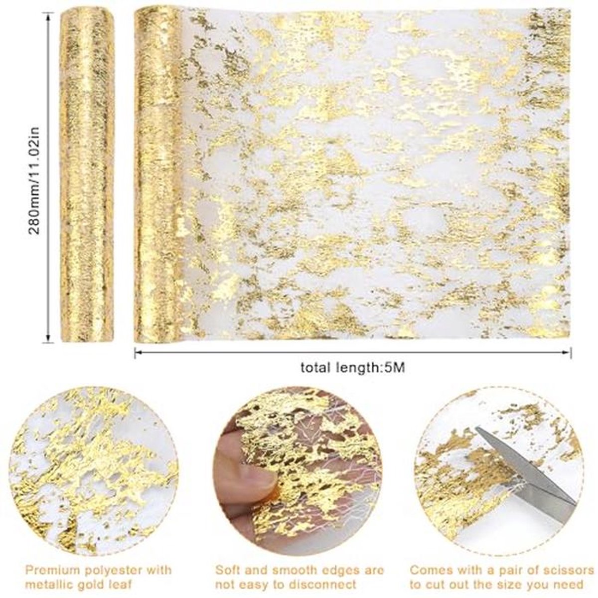 Gouden Tafelloper Set voor Feesten en Decoratie - 10m x 28cm Glitter Tule