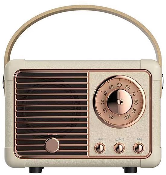 Retro Bluetooth Speaker Mini Draagbaar Vintage Design Gebroken Wit Bluetooth 5.0 Heldere Geluidkwaliteit