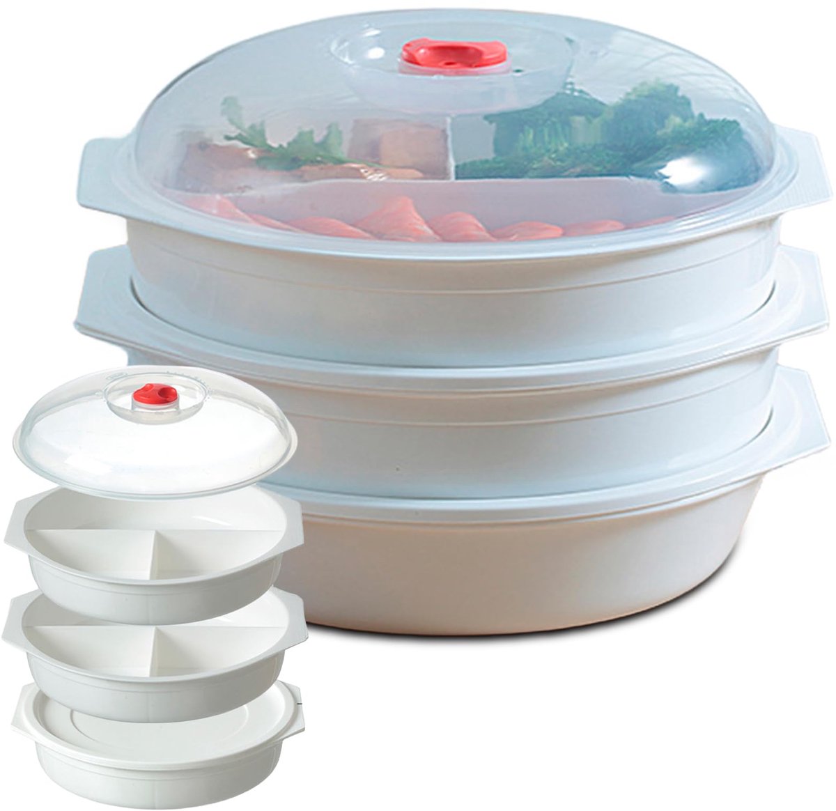 3 magnetronborden met deksel en ventilatie, 3 compartimenten, BPA-vrije voedselcontainer om op te warmen