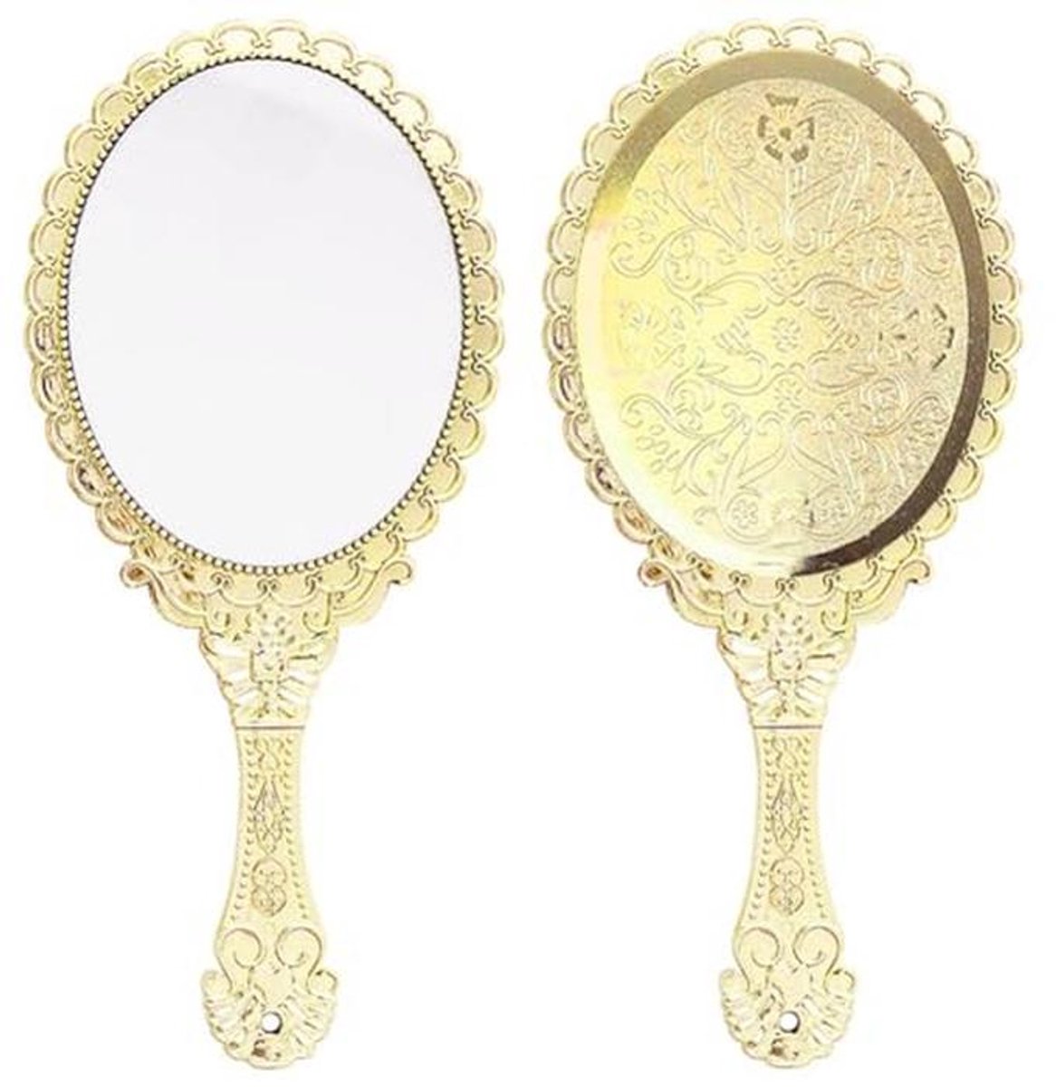 Vintage Ovale Handspiegel met Bloem Motief voor Make-up en Persoonlijk Gebruik