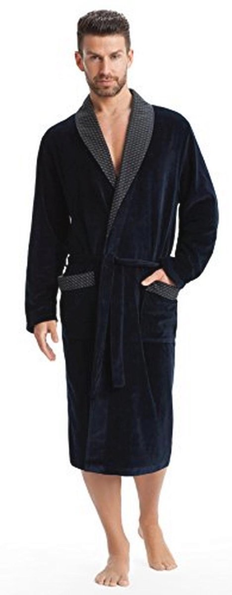 LEVERIE Elegante en knuffelzachte badjas (made in EU) saunamantel voor heren met elegante reverskraag en ceintuur