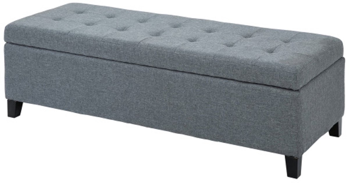 Bank 125 x 49 x 41,5 cm blauw, hout, opbergbank, kruk, bedbank, schoenenbank, zitbank met opbergruimte, zacht en comfortabel, geschikt voor slaapkamer, woonkamer en gang
