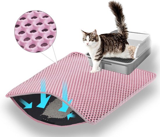 Dubbele kattenbakmat, verdikte slijtvaste kattenbak, tapijt, eva-materiaal, honingraatontwerp, vangmat, pootreiniging, waterdichte mat, antislipmat, kattenbakbenodigdheden (grijs, 40 x 60 cm