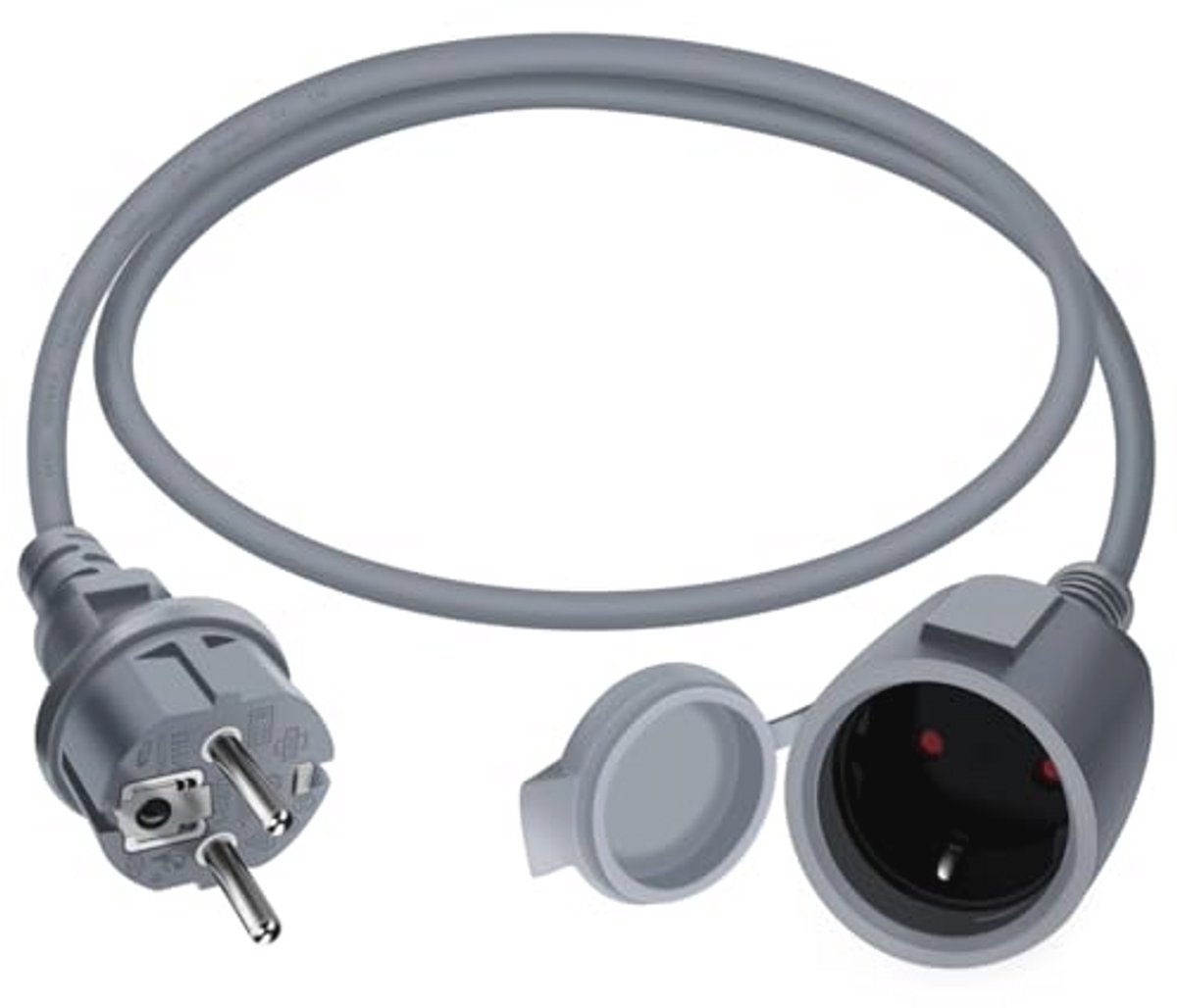 Korte Schuko Uitbreidingskabel 16A/250V - IP44 Buitenkabel voor Huis en Kantoor (Grijs, 2m)