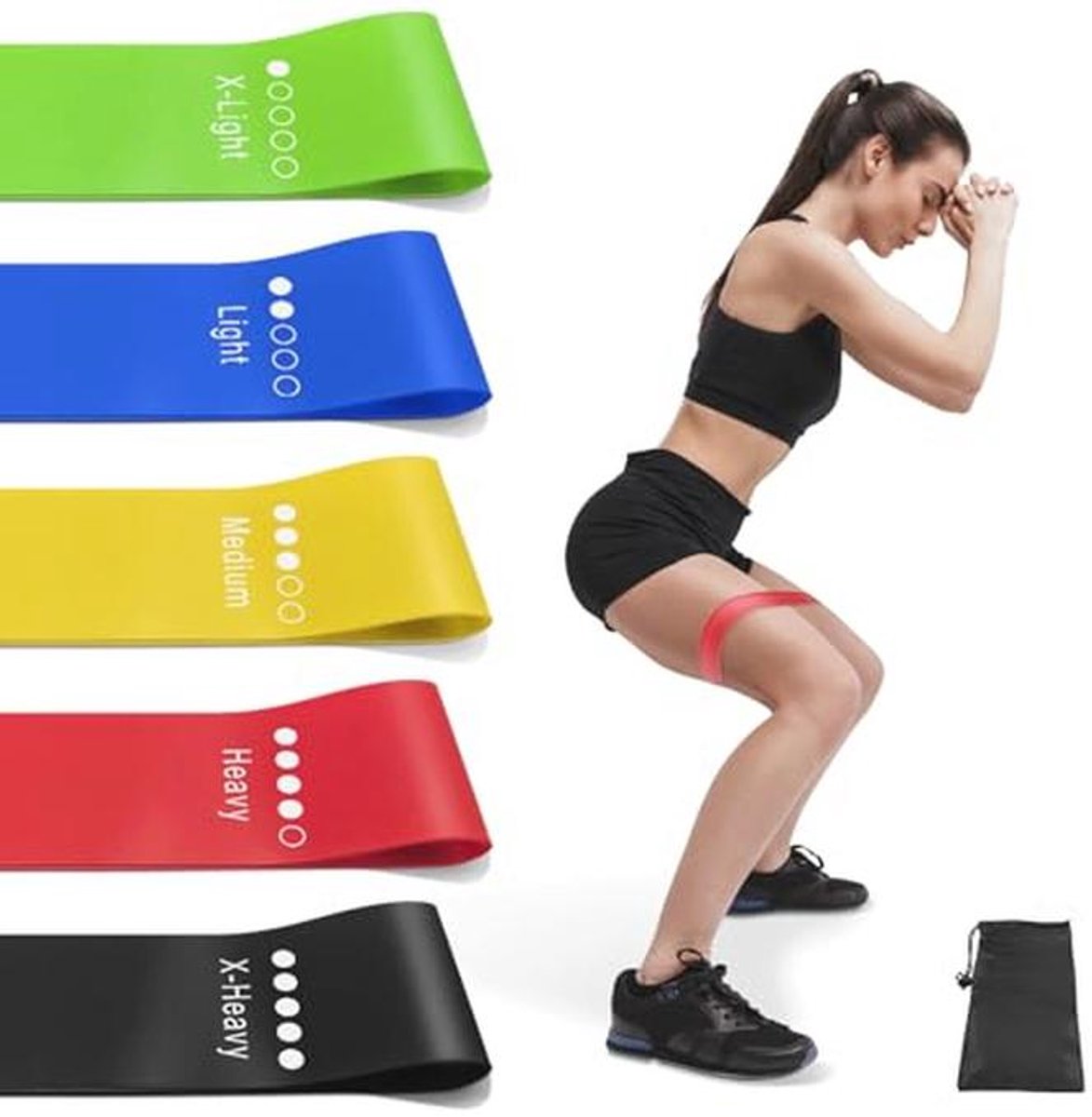 Set van 5 Weerstandsbanden voor Training - Voor Binnen en Buiten, Geschikt voor Fitness, Yoga en Revalidatie