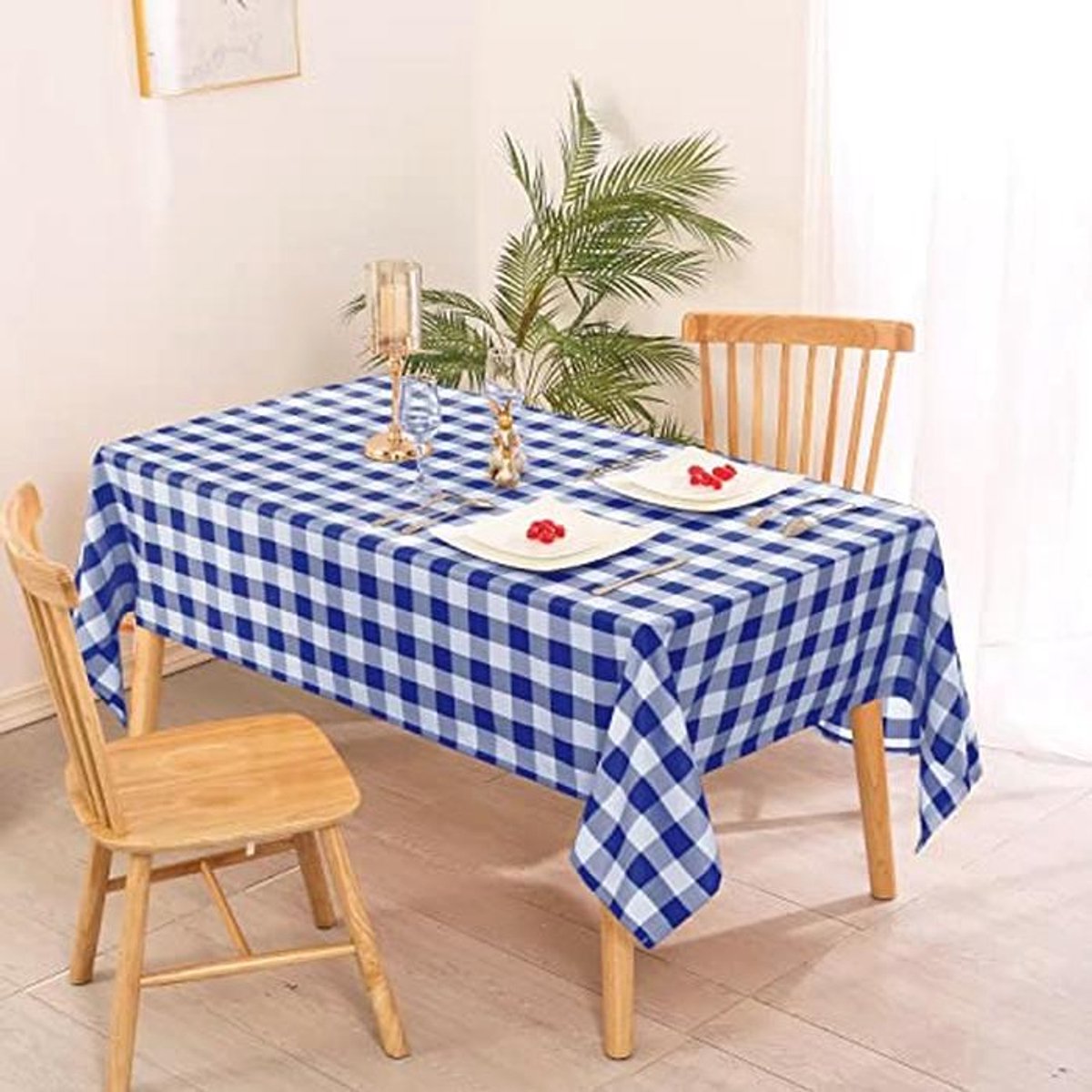 Vierkant Tafelkleed Vuilafstotend en Waterafstotend – 140 x 180 cm, Blauw en Wit