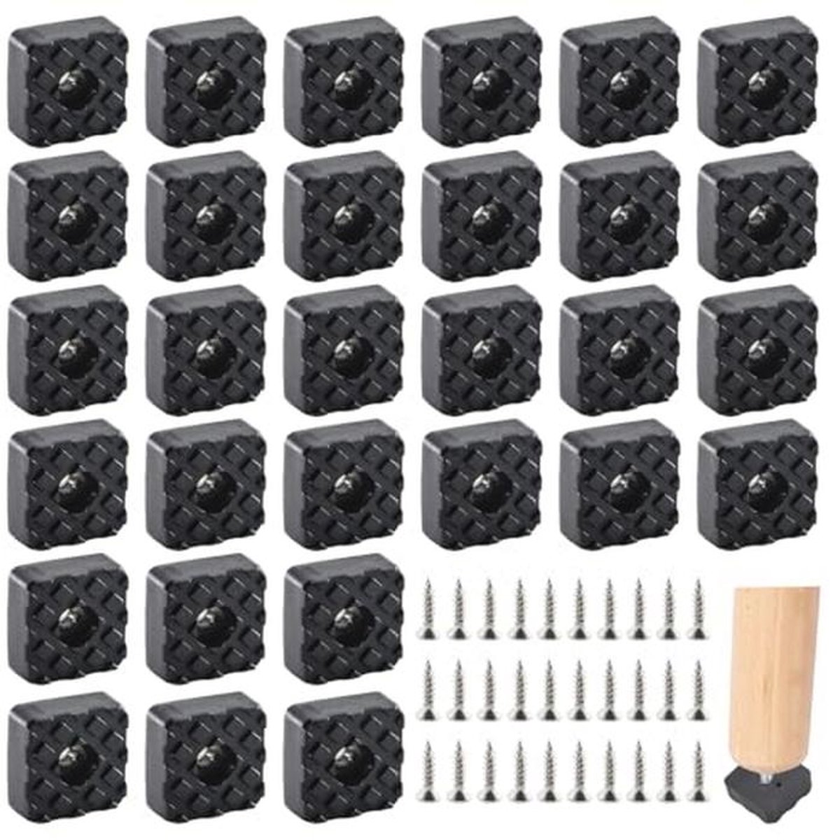 30 Stuks Vierkante Rubberen Doppen voor Meubels - Schroefbare Voetjes voor Banken, Stoelen en Tafels