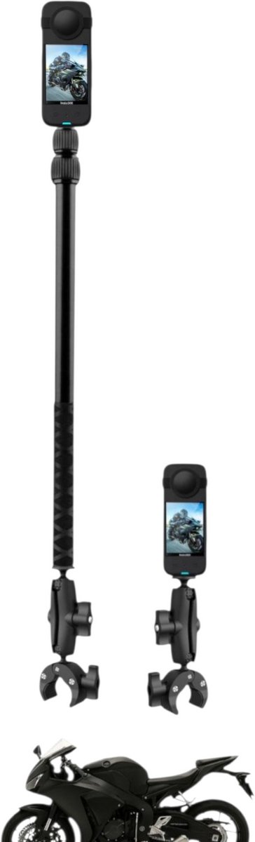 Motorcycle Mount 4 Insta360-Motor klem bevestiging - Onzichtbare Pro Selfie Stick 120cm - Aluminium - Klem Mount - Motor bundle Voor Insta360 One X4 - Insta360 one X5 - Motorcycle set for Insta360 -- Pro Motor kit - FPV -Insta360 One X5 X4 X3 X2 X R