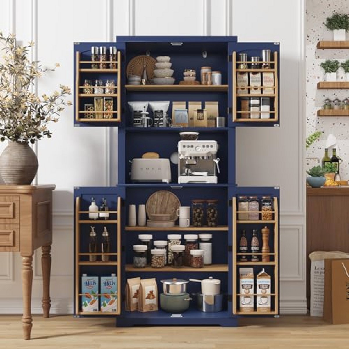 Keukenkast met Werkblad en Hoge Kast voor Eetkamer en Woonkamer - Buffetkast in Blauw
