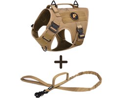 Always Prepared® Pro Combi Deal - Hondentuig + Riem - Anti-Trek Set voor Middel en Grote Honden - Khaki - Maat M