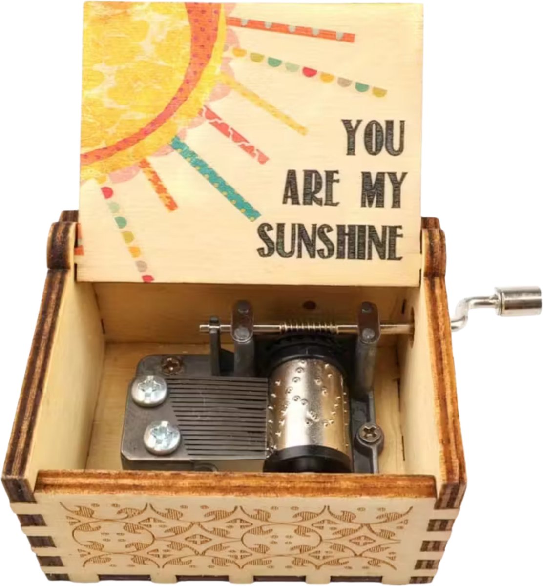 Houten Muziekdoosje - “You Are My Sunshine” - Handmatig draaien - Voor Haar - Voor Hem - Duurzaam - Moederdag - Vaderdag - Geschenk - ValentijnPerfect Cadeau