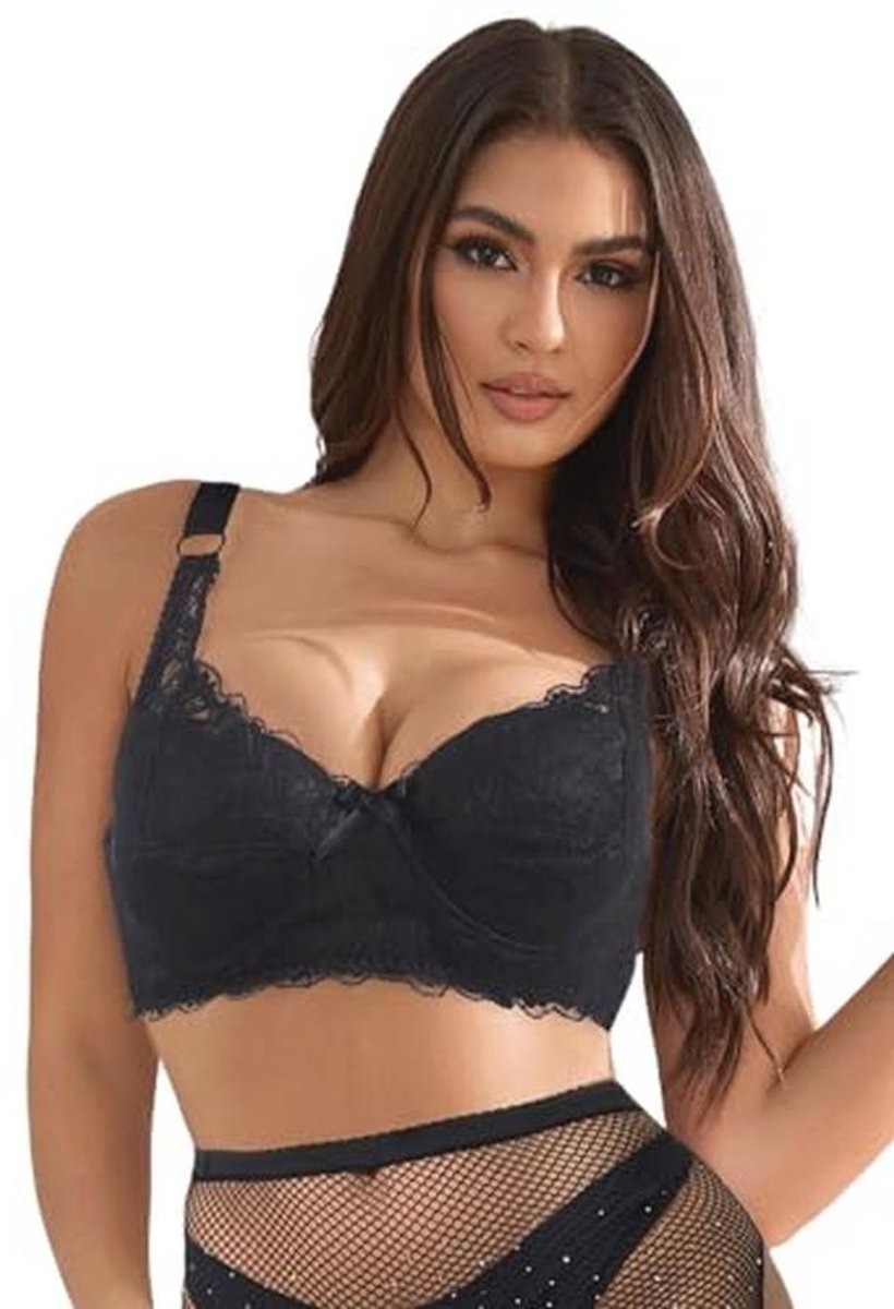 ohyeahlady Damesbeha met beugels, kant, push-up-bandjes, verstelbare bandjes, volledige afdekking, basic beha, comfortabel, elastisch, V-hals, elegant ondergoed, rondingen