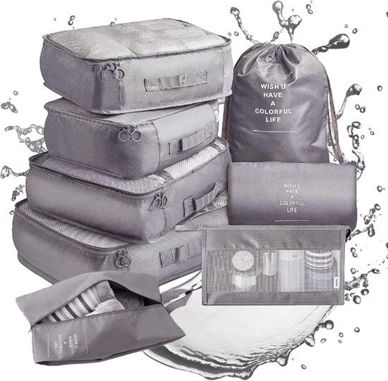 Packing Cubes Set 8-Delig – Kleding organizer voor koffers, tassen en backpack - grijs-CB000103