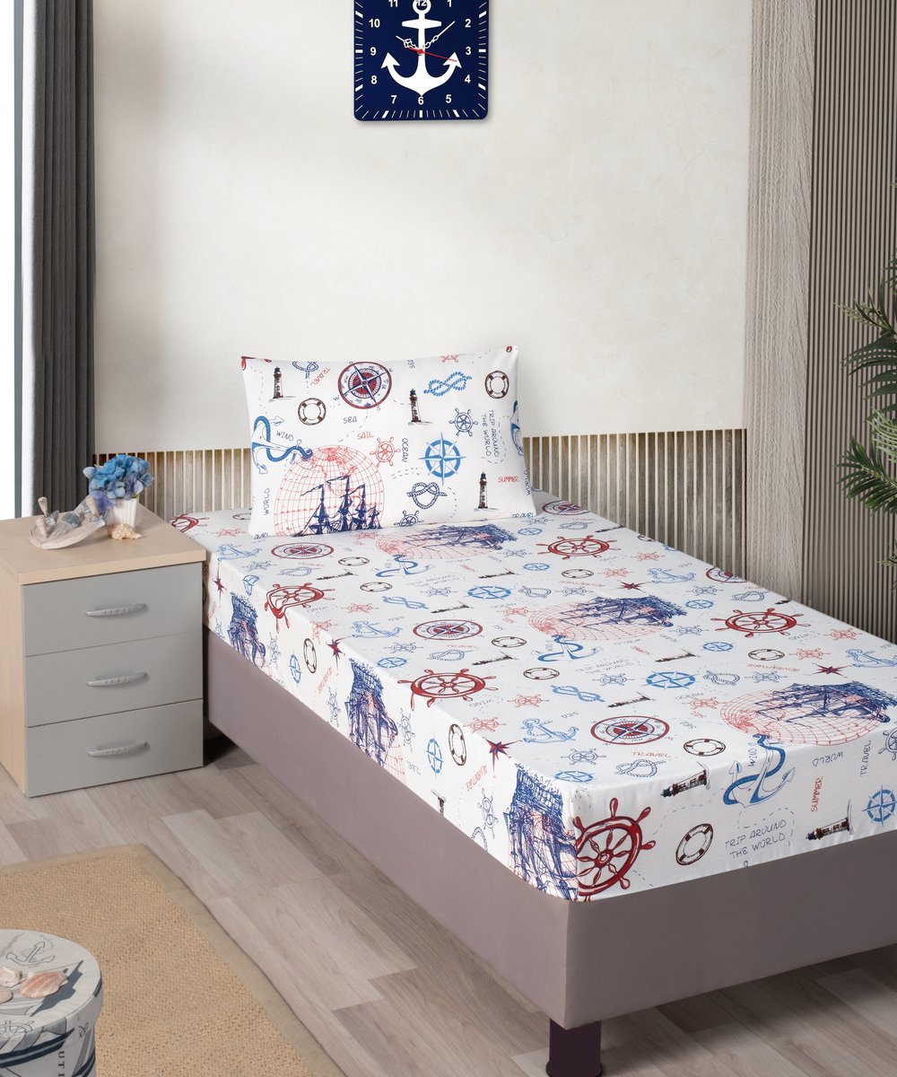 Lakenset Katoen Jeugd/Kind - 120x200cm + 1 kussenslopen 50x70 - Maritime Sketches