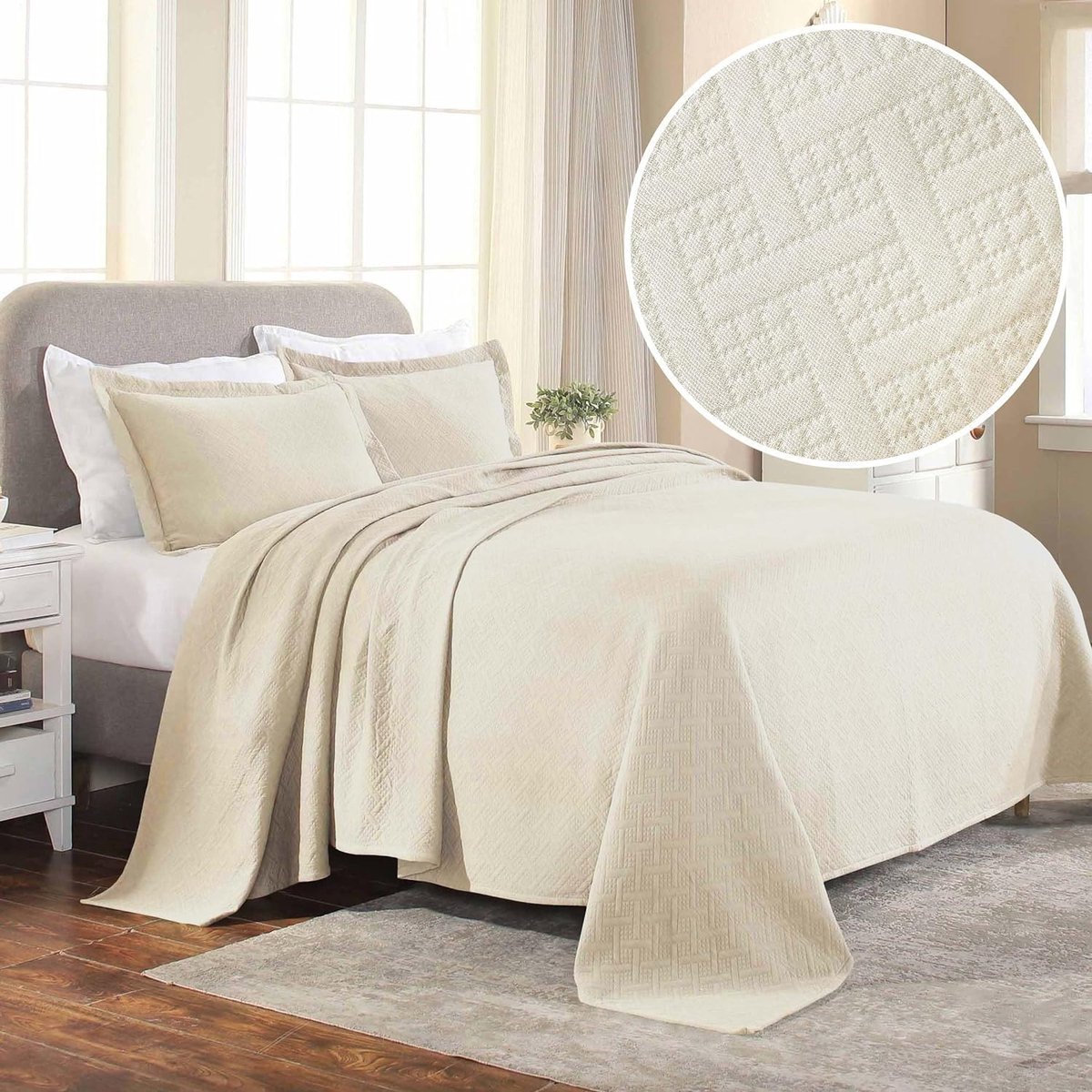 Ibenzoa Elegante katoenen sprei met geweven patroon voor alle seizoenen Ivory