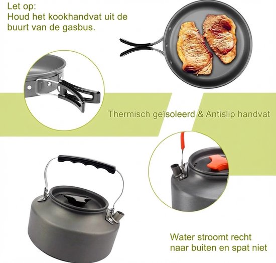 JustValue Complete Camping Kookset - 9-Delig - Pannenset, Bestek & Kopjes - Reizen & Kamperen - Theepot - Survival Pakket - Zwart van justvalue — afbeelding 3