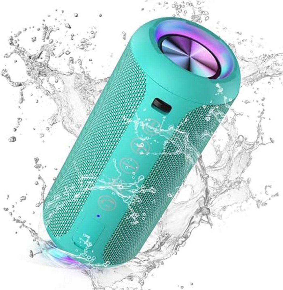 Ortizan X10 Draagbare Bluetooth-luidspreker, Bluetooth 5.3, waterdicht, IPX7 met licht, tot 30 uur looptijd, 3 geluidseffecten, stereo hi-Fi bas, handsfree met AUX, TF (blauw-groen)