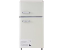 Koelkast, dubbeldeurs 46 x 45 x 91 cm, totale inhoud 72 liter, vriesvak 21 liter, jaarlijks stroomverbruik 120 kWh, ledverlichting, energielabel E, verkrijgbaar in meerdere kleuren, geschikt voor keukens, kinderkamers en appartementen.