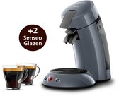 Philips Senseo koffiepadmachine – Inclusief 2 Gratis Senseo glazen - Crema Plus – 1 of 2 koffie tegelijk - Blauw - HD7806/52