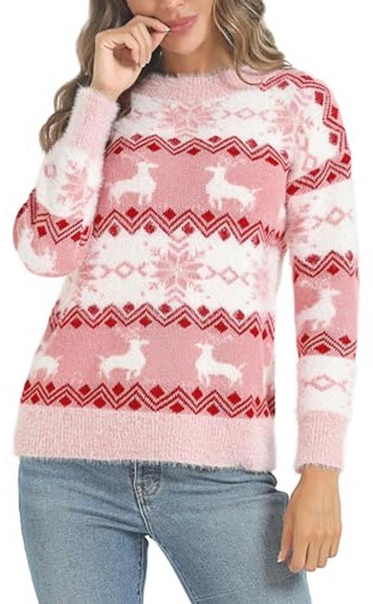 Dames Gebreide Trui met Lange Mouwen - Losse Vintage Kersttrui voor Herfst en Winter