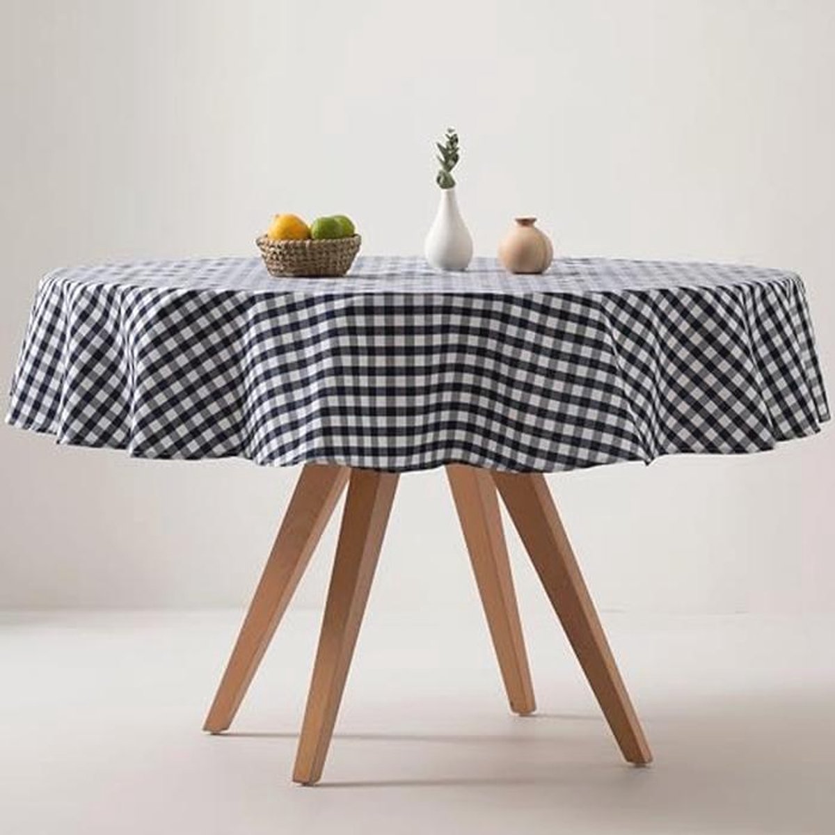 Rond Vichy geruit tafelkleed 160 x 160 cm, vuilafstotend, marineblauw