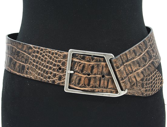 Thimbly Belts Ceinture large de suspension pour femmes bronze/noir croco - ceinture pour femmes - 6 cm de large - bronze/noir - Cuir véritable - Taille: 100 cm - Longueur totale de la ceinture: 115 cm