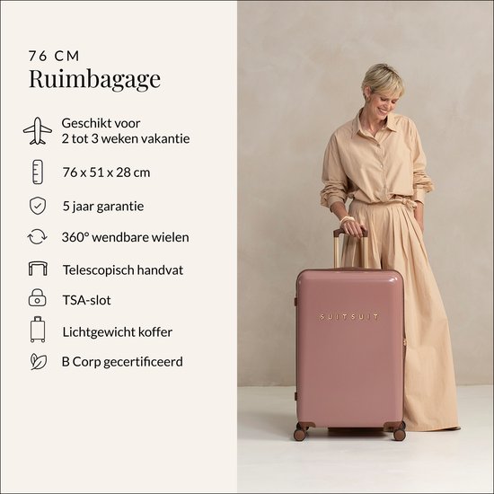 Roze SUITSUIT grote koffer (76cm) met 360° wielen, TSA-slot, lichtgewicht.