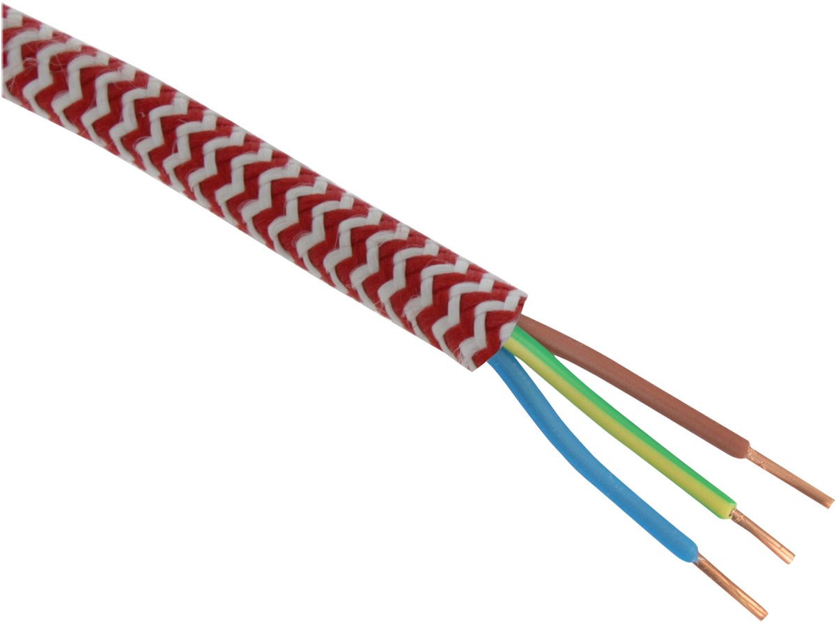 Q-Link huishoudsnoer - VMVS textiel - 3 x 0.75 mmÂ² - rood/wit