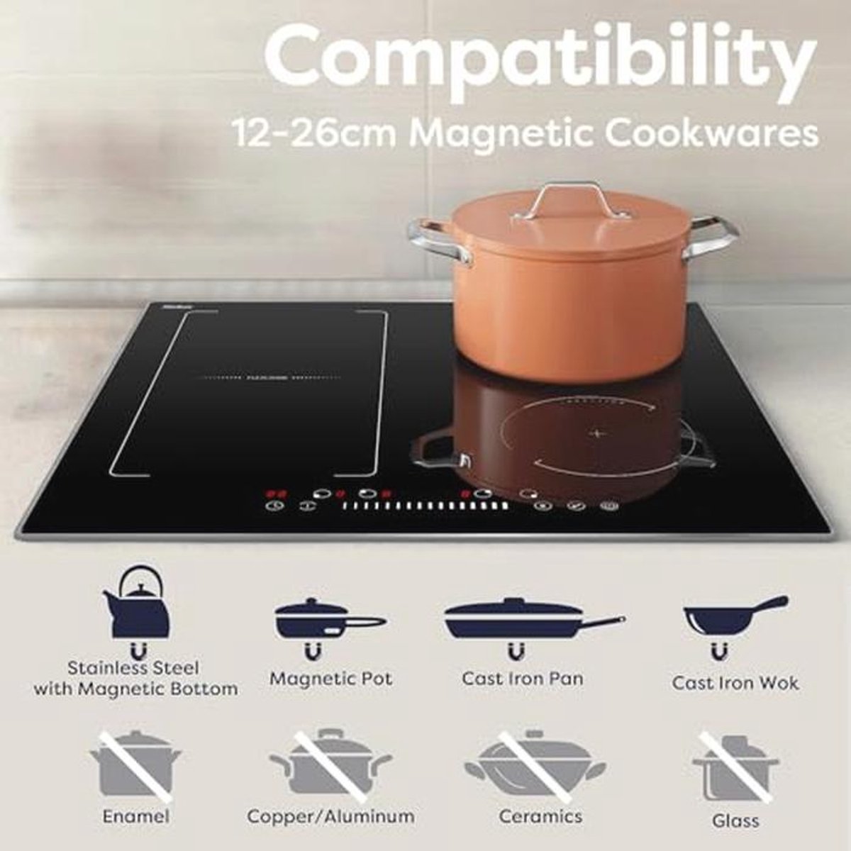 Inbouw Inductiekookplaat 60 cm met 4 Platen en Flex-Zone