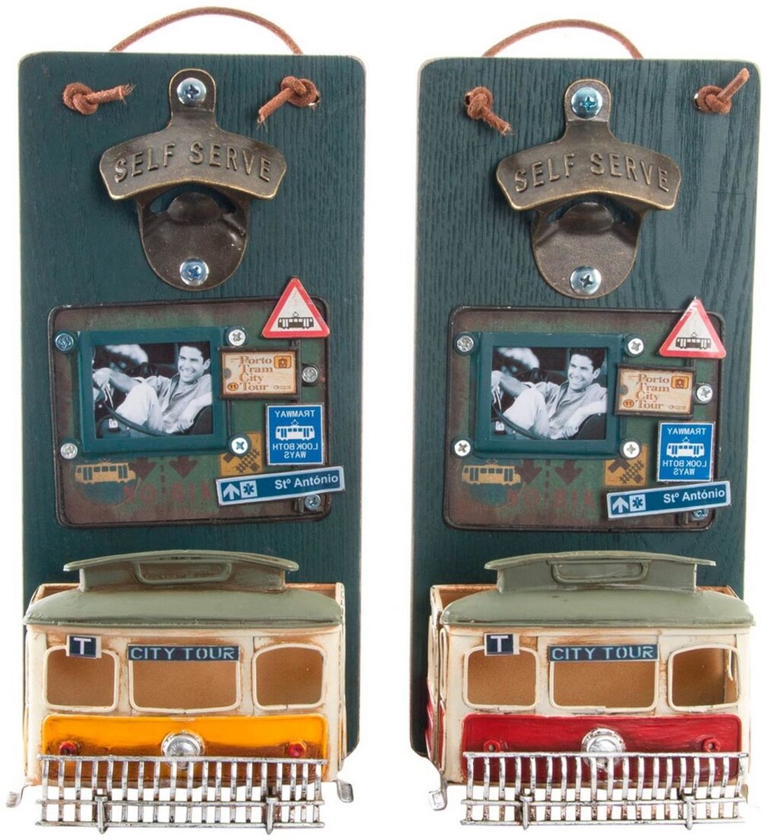 Flesopener DKD Home Decor Self Serve Hout Metaal (2 pcs) (26 x 12 x 9 cm)