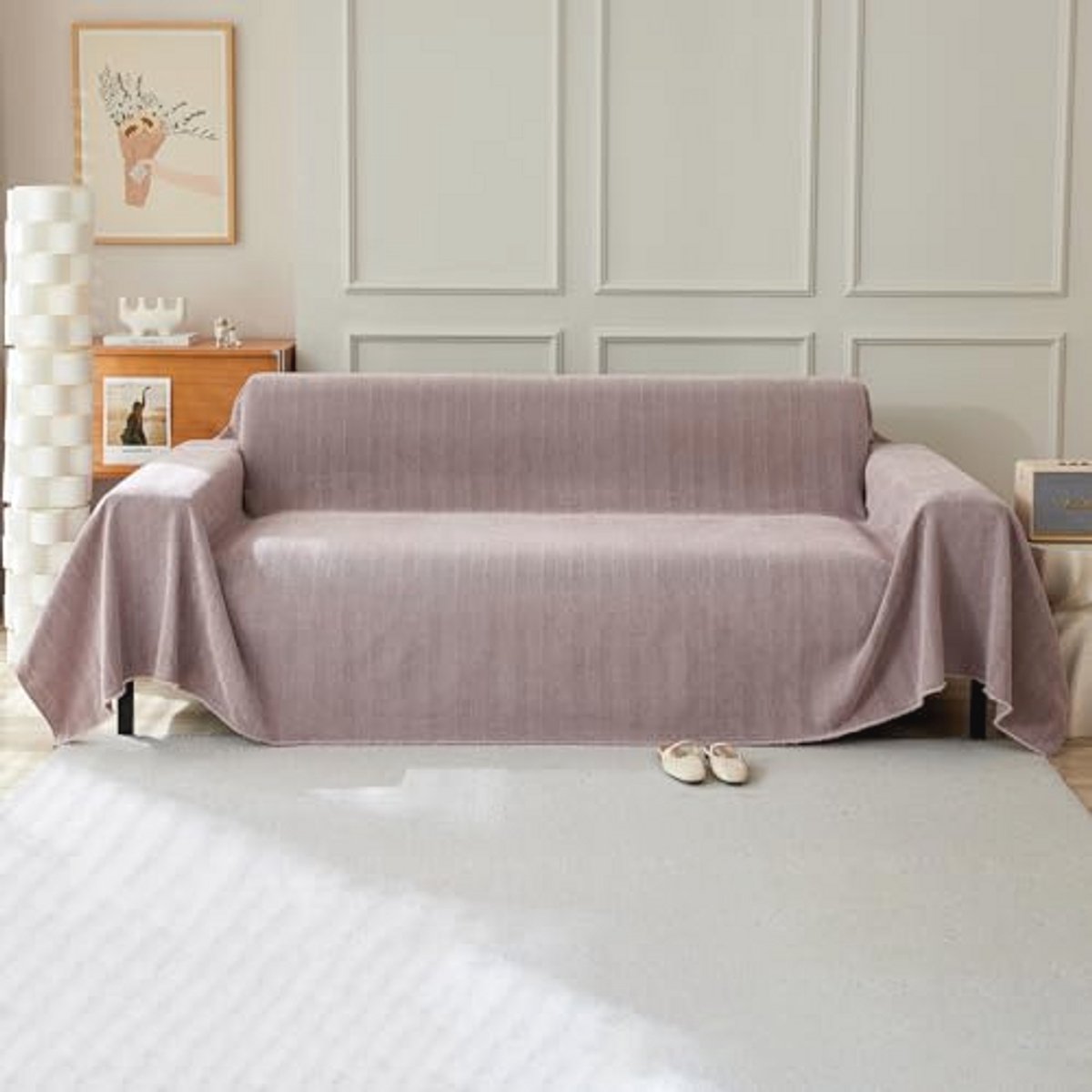 Multifunctionele Chenille Bankovertrek met Franjes - 230 x 420 cm