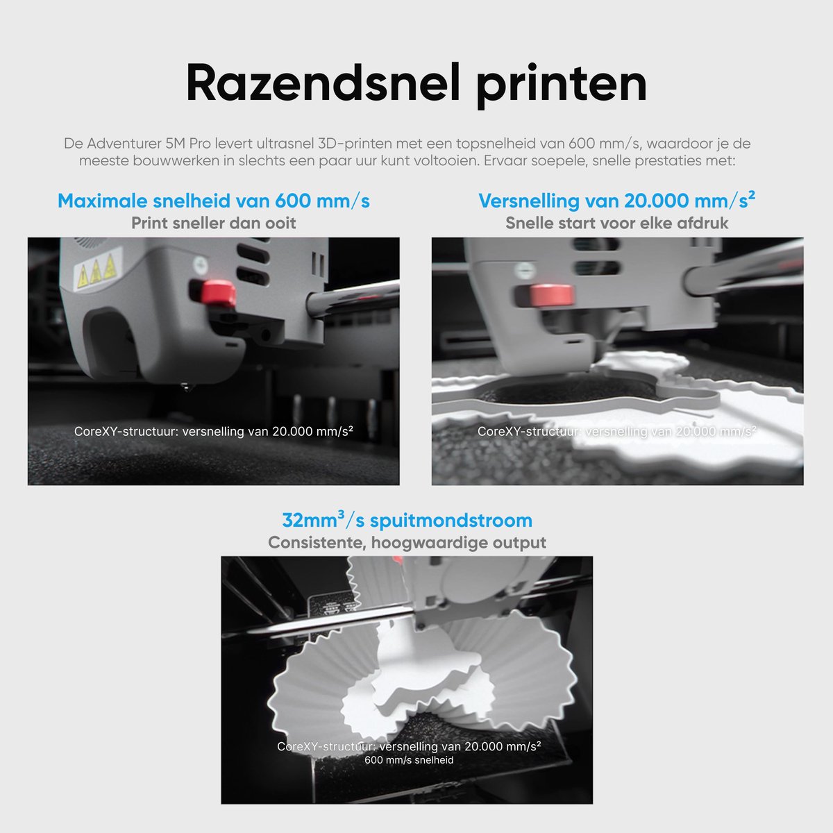 Flashforge Adventurer 5M Pro High Speed 3D Printer 600mm/s Touchscreen – Gebruiksvriendelijk - Quick-Detach Nozzle - Dual HEPA Filter – 220×220×220 mm - WiFi - Live Video Monitor - Smart App — afbeelding 7