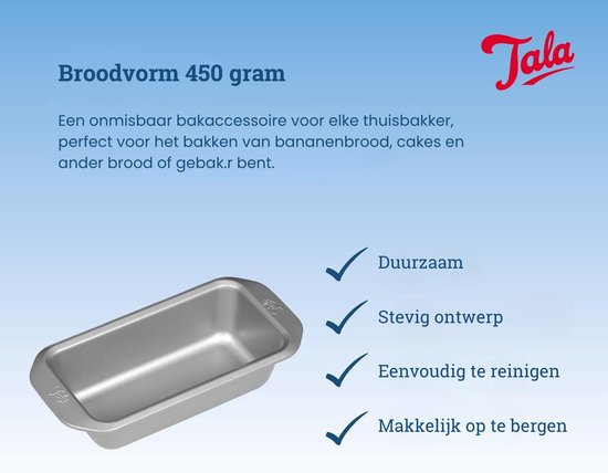 Tala Everyday – Brood- en Cakeblik – 25 x 12.5 cm – Non-stick – Carbonstaal – Met Brede Handgrepen – Stapelbaar