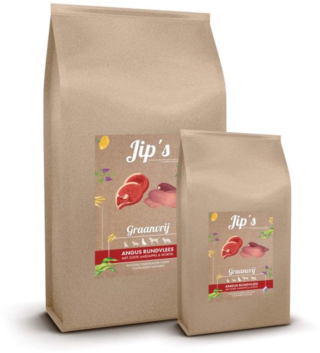 Jip's Voeding Jip’s adult – Hondenvoer - Angus rundvlees - Graanvrij - 50% rundvlees - 2 kg