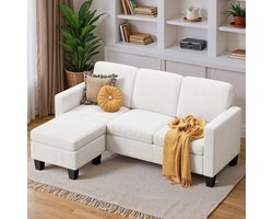 Xbro Hoekbank – Hoekzetel met Slaapfunctie – L-vormige Slaapbank – Fluweel – 4-Zits – Wit