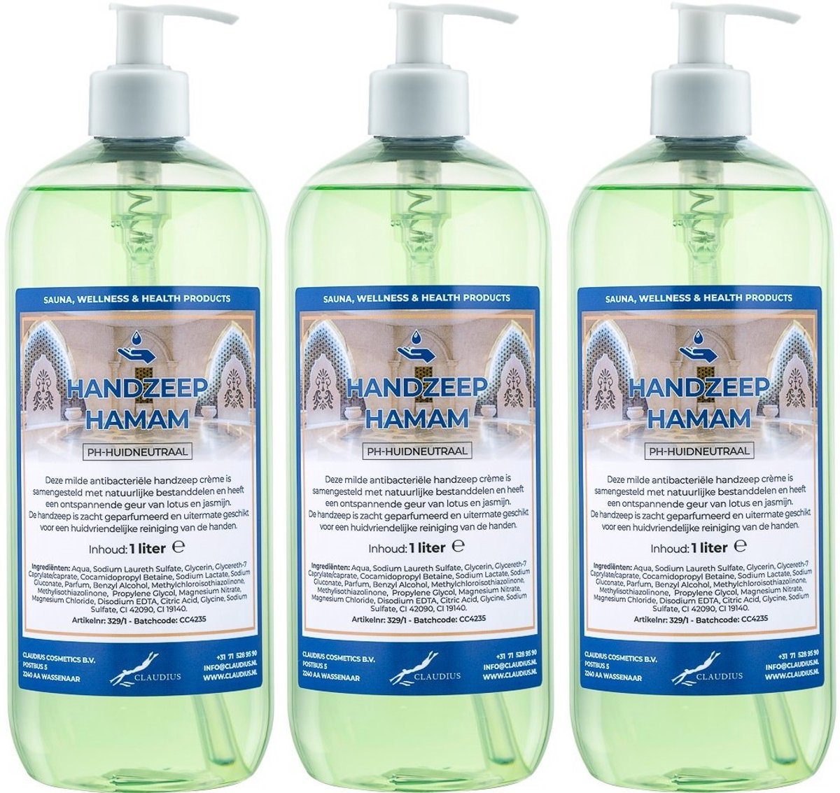 Handzeep Hamam 1 liter - set van 3 stuks - met gratis pomp - Voordeelverpakking