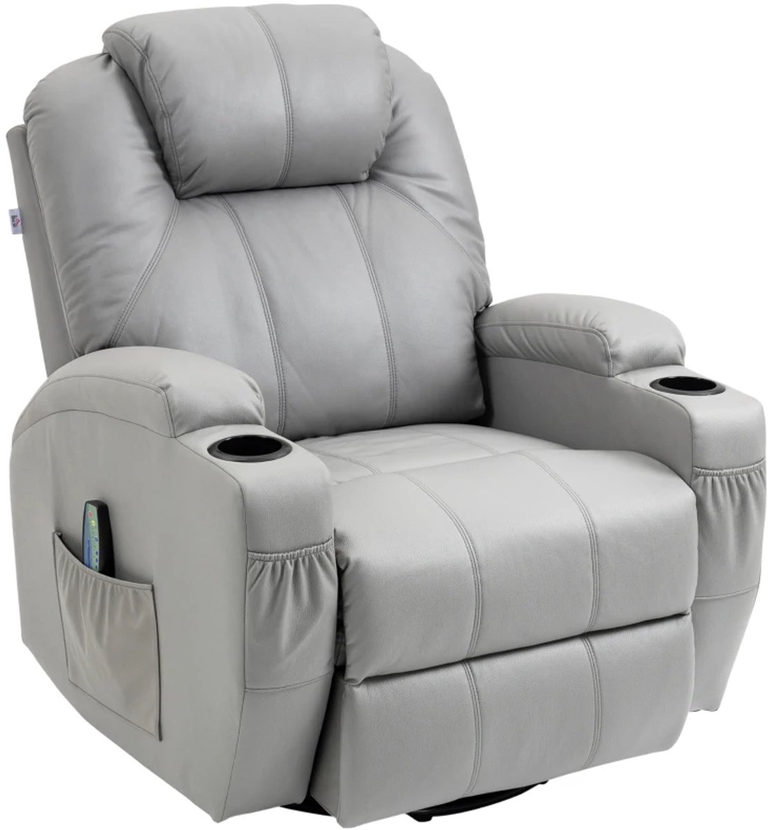 Elektrische Massagestoel - Power Massagefauteuil - 5 Massagestanden - Verstelbare Rugleuning - Draaibaar - tot 150 kg - met Afstandsbediening - Relaxfauteuil - TV stoel - Kunstleer - Lichtgrijs