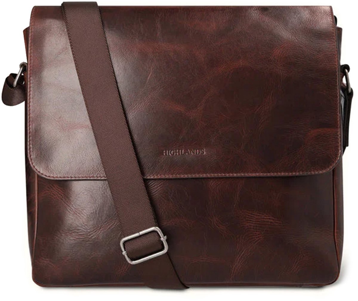 Highlands Leather Lewis Schoudertas – Premium Leren Laptoptas – Handgemaakt & Duurzaam – Professioneel, Elegant & Functioneel – Geschikt voor 13,5 inch Laptop – 34x29x6,5 cm – Donkerbruin