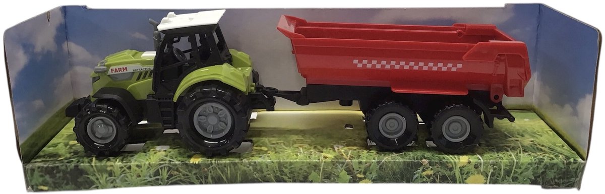 VROOM Farm Truck Tractor met open Rode Kiepkar lengte 24,5 cm traktor met licht en geluid