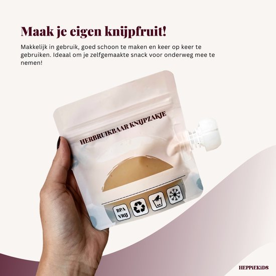 Heppiekids® Knijpzakjes Herbruikbaar - 10 stuks - voor babyvoeding, babysnacks of babyhapjes - Hervulbare knijpfruit zakjes - BPA-vrij - Lekvrij - Vaatwasserbestendig - Herbruikbaar