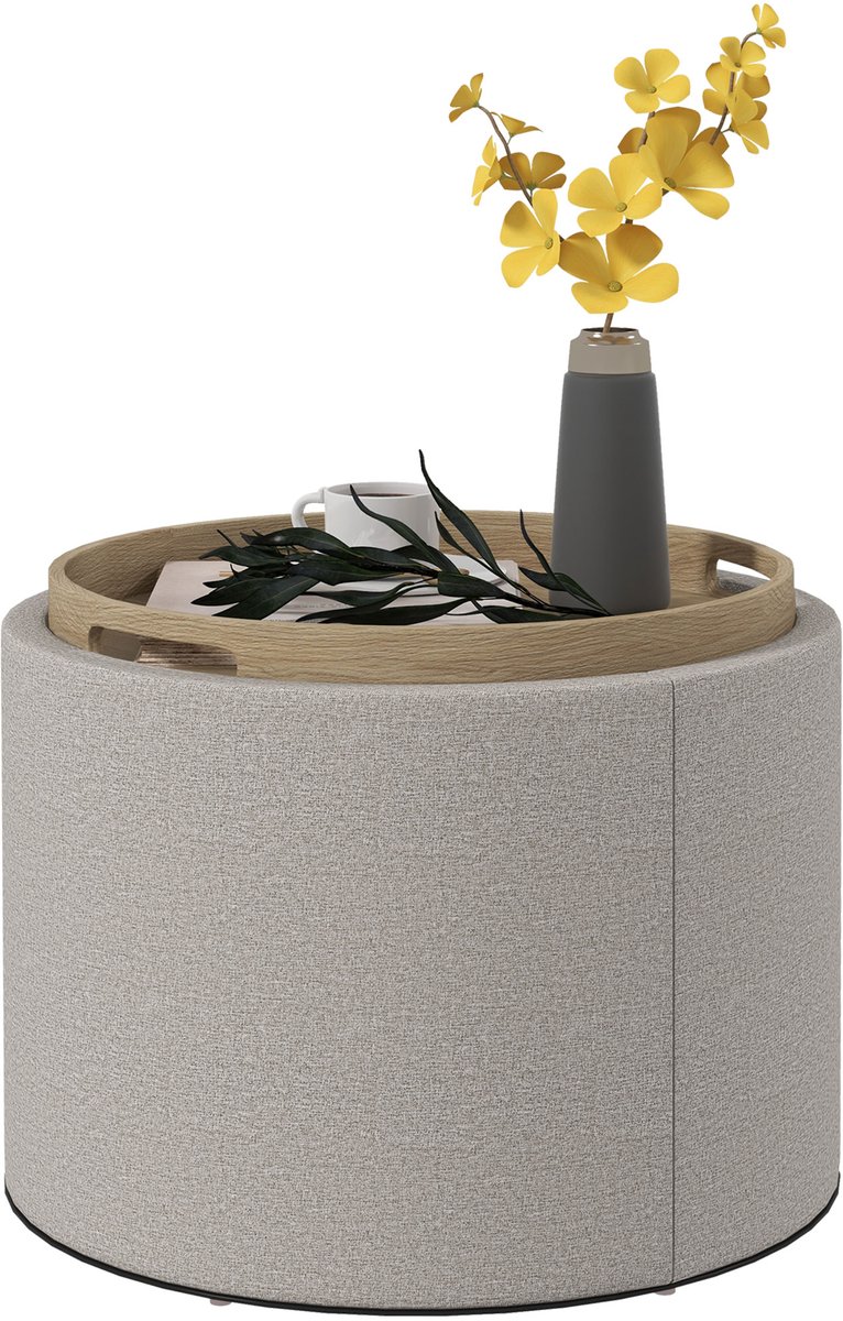 HOMCOM Opbergpoef Polyester, MDF 56L x 56B x 42H cm Lichtgrijs