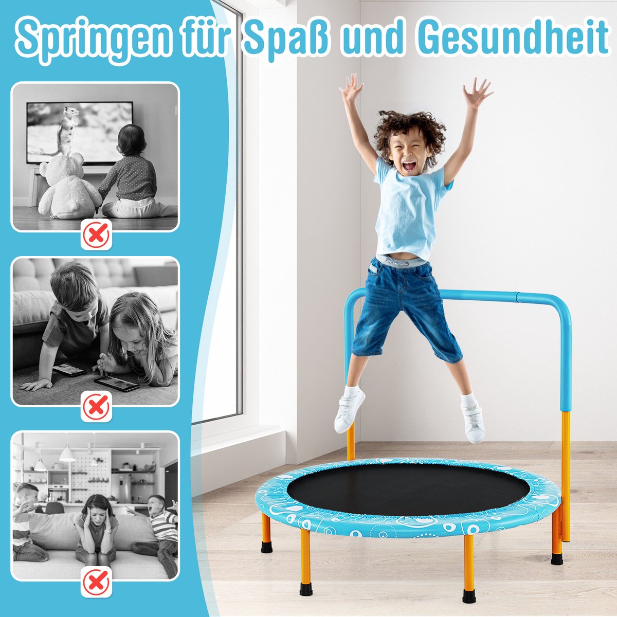 COSTWAY φ92 cm mini-trampoline, opvouwbare fitnesstrampoline, kindertrampoline tot 150 kg belastbaar, tuintrampoline, indoor- en outdoortrampoline — afbeelding 7