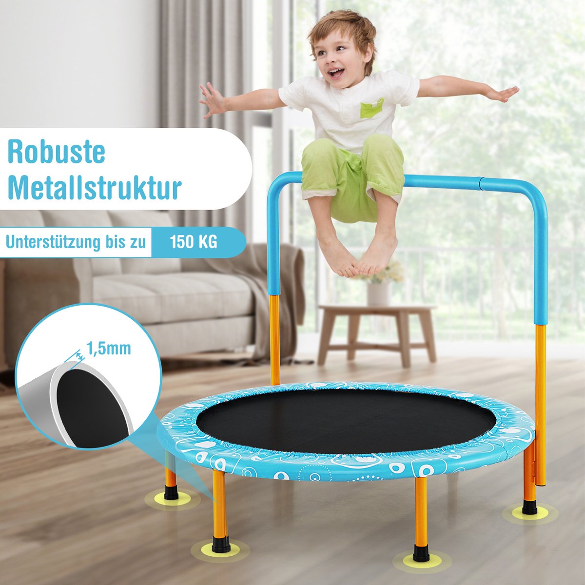 COSTWAY φ92 cm mini-trampoline, opvouwbare fitnesstrampoline, kindertrampoline tot 150 kg belastbaar, tuintrampoline, indoor- en outdoortrampoline — afbeelding 8