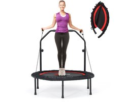 Trampoline COSTWAY Fitmess de 101 cm de diamètre, mini-trampoline avec poignée réglable en hauteur et 2 bandes de résistance, trampoline pliable pour enfants, trampoline de jardin supportant jusqu'à 150 kg, pour adultes et enfants.