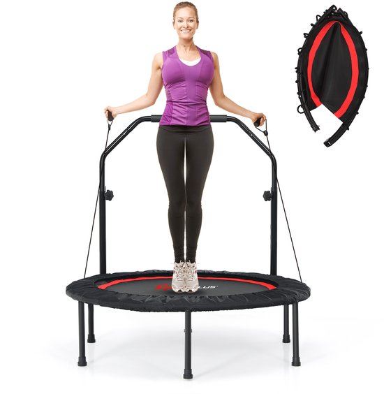 COSTWAY Trampoline de Fitness Pliable Enfants-Adultes 101 cm-Main Courante en Mousse-4 Hauteur