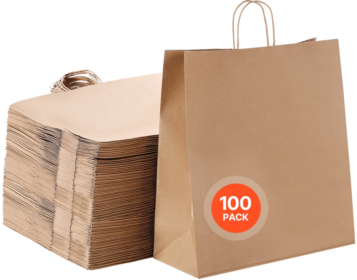VEVOR Papieren Draagtassen met Handvatten 100 Stuks 457x178x483 Mm Bruin