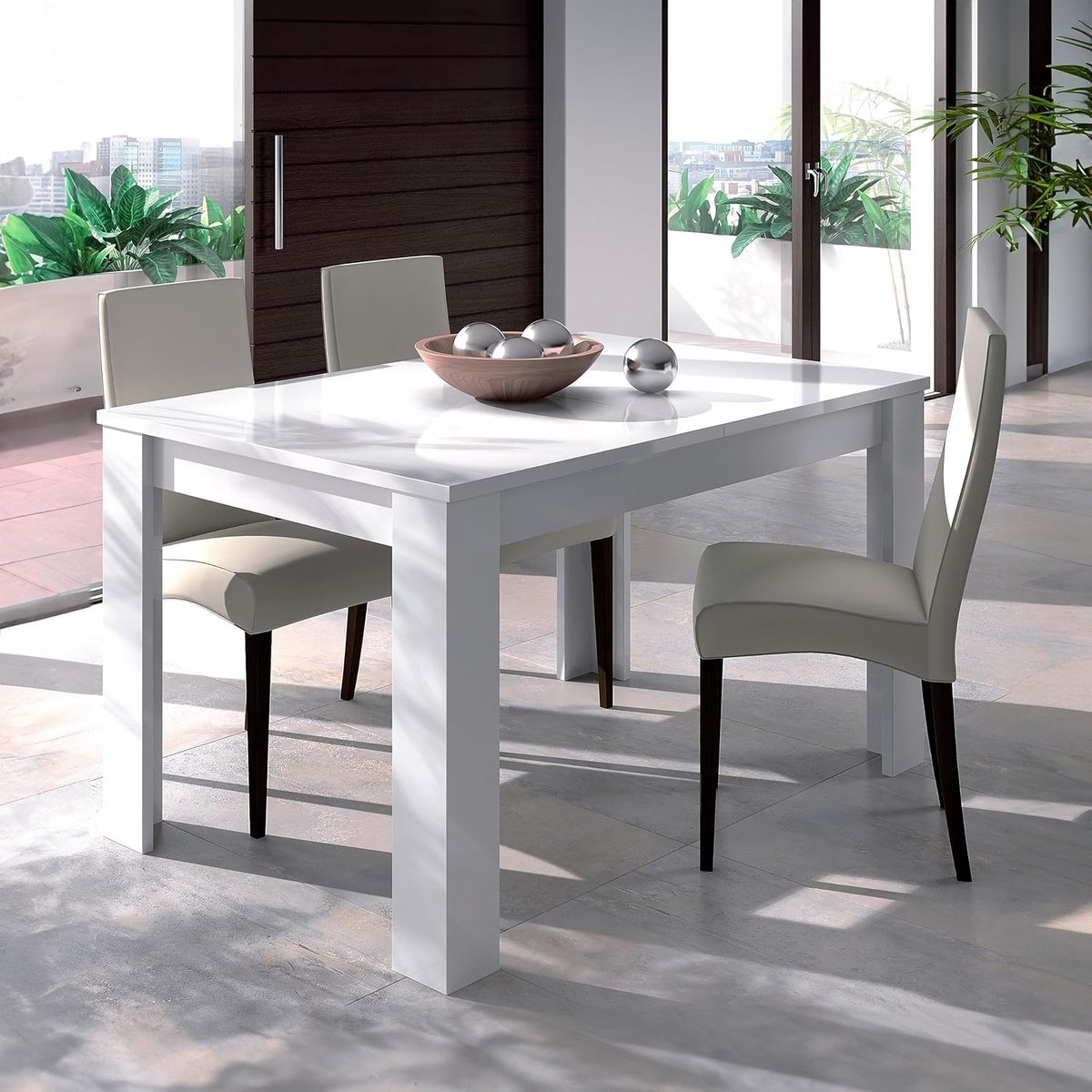 Uitschuifbare Eettafel Hoogglans Wit – HomeByNicole “Kendra Luxe Extend” – 140–190 cm – 6 Personen – Modern Design – Melamine – Wit Hoogglans – Woonkamer / Keuken Tafel – 90×78 cm – Ruimtebesparend